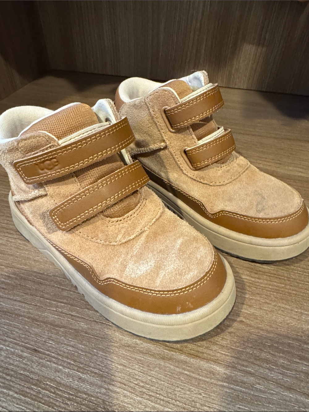 UGG Kids Tan Suede Velcro Boots